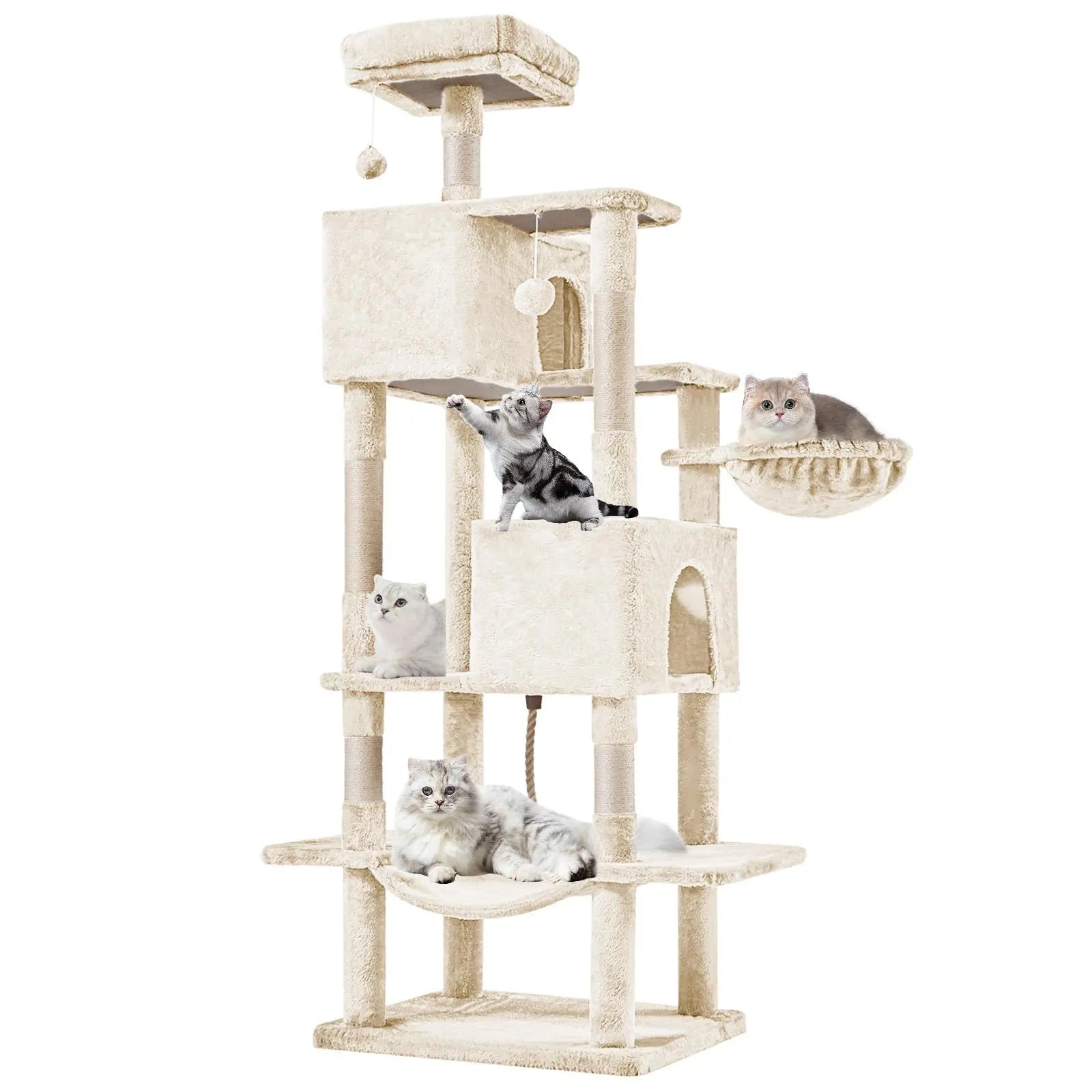 Cat Tree Tower for Indoor Cats, 54In Tall Multi-Level Pet Furniture, Stable Kitty Play House with Sisal Scratching Post, Large Condo, Climbing Ladder, Plush Toy for Kitten Cat Treehouse