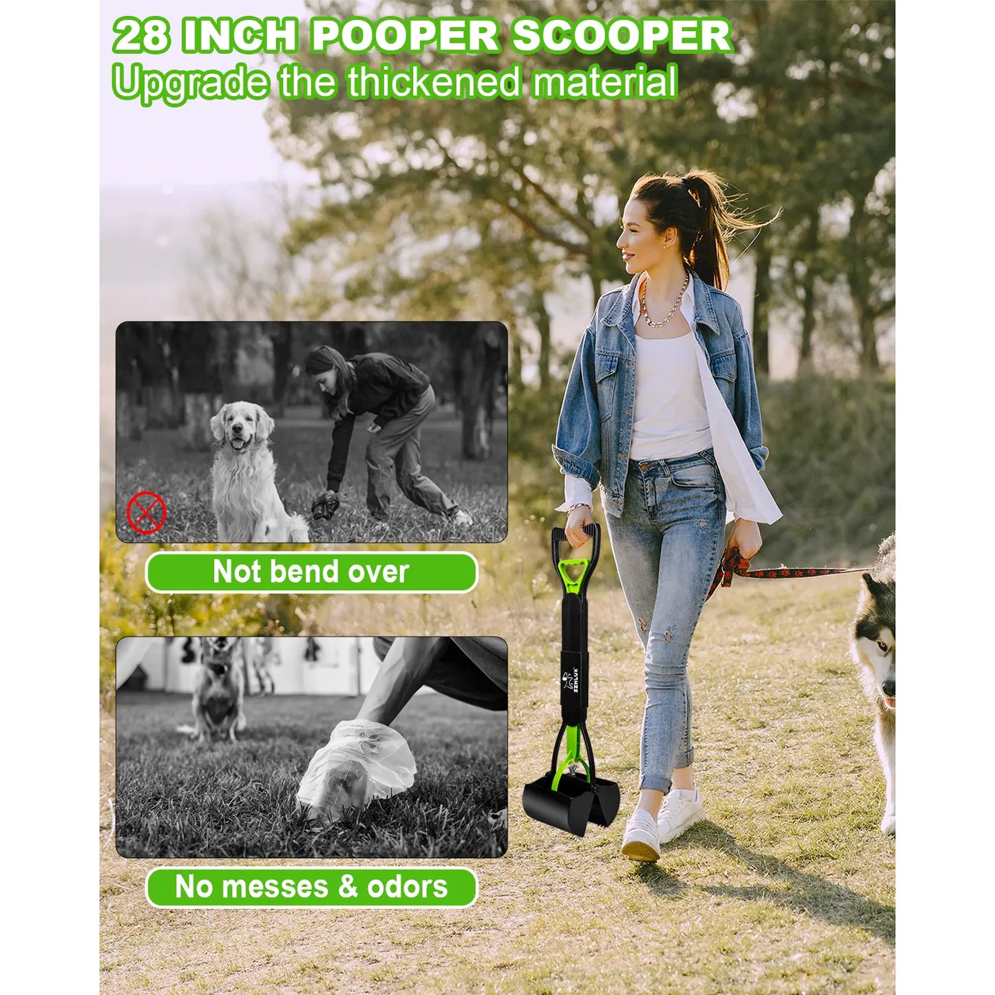 28" Foldable Dog Pooper Scooper with Unbreakable Material & Durable Spring, Easy-To-Use for Grass, Gravel, and Outdoor Cleanup
