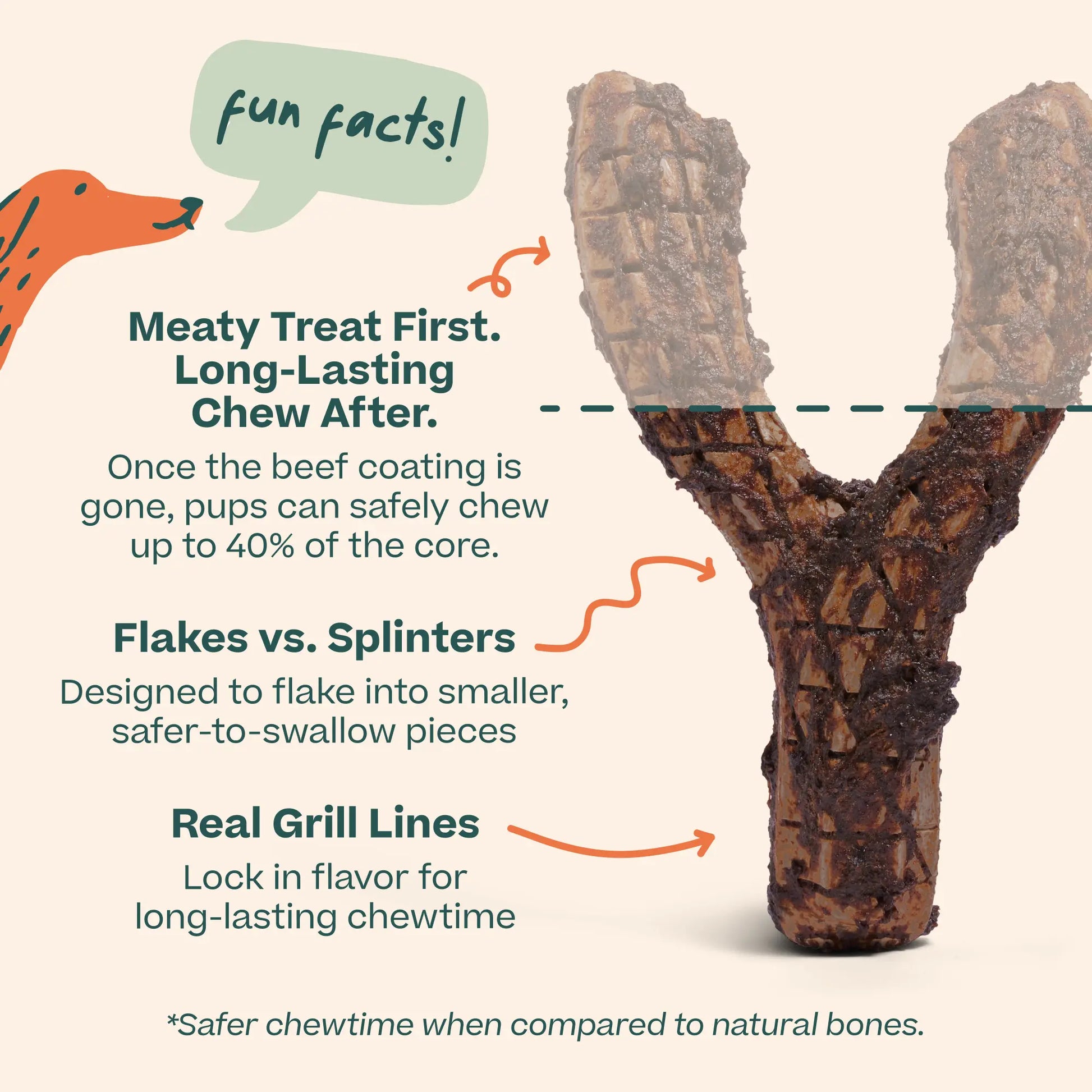 WOOF Honestchew Meaty Antler or Y Shaped Dog Chews - Made with Real Beef Outer Layer and Natural, Plant-Based Ingredients Core - Splinter-Resistant - Safer than Rawhide and Dog Bones