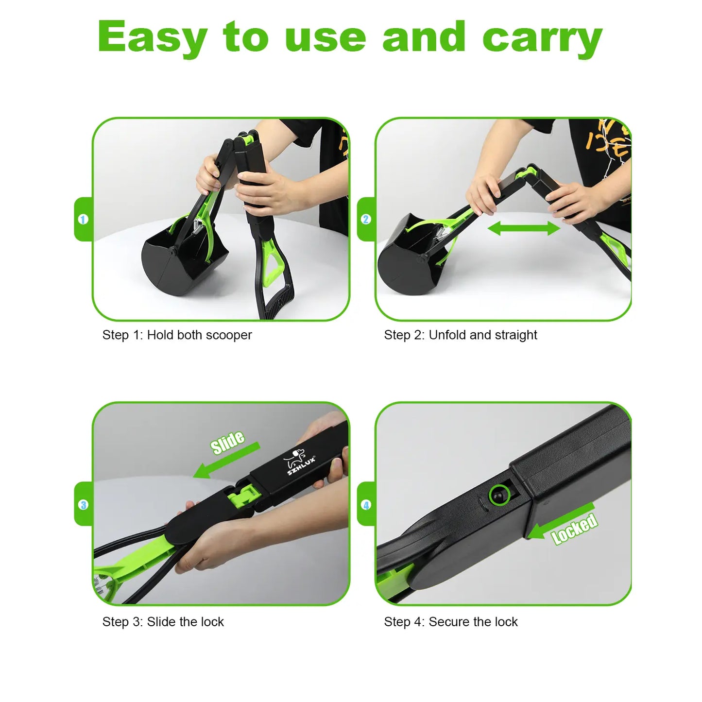 28" Foldable Dog Pooper Scooper with Unbreakable Material & Durable Spring, Easy-To-Use for Grass, Gravel, and Outdoor Cleanup