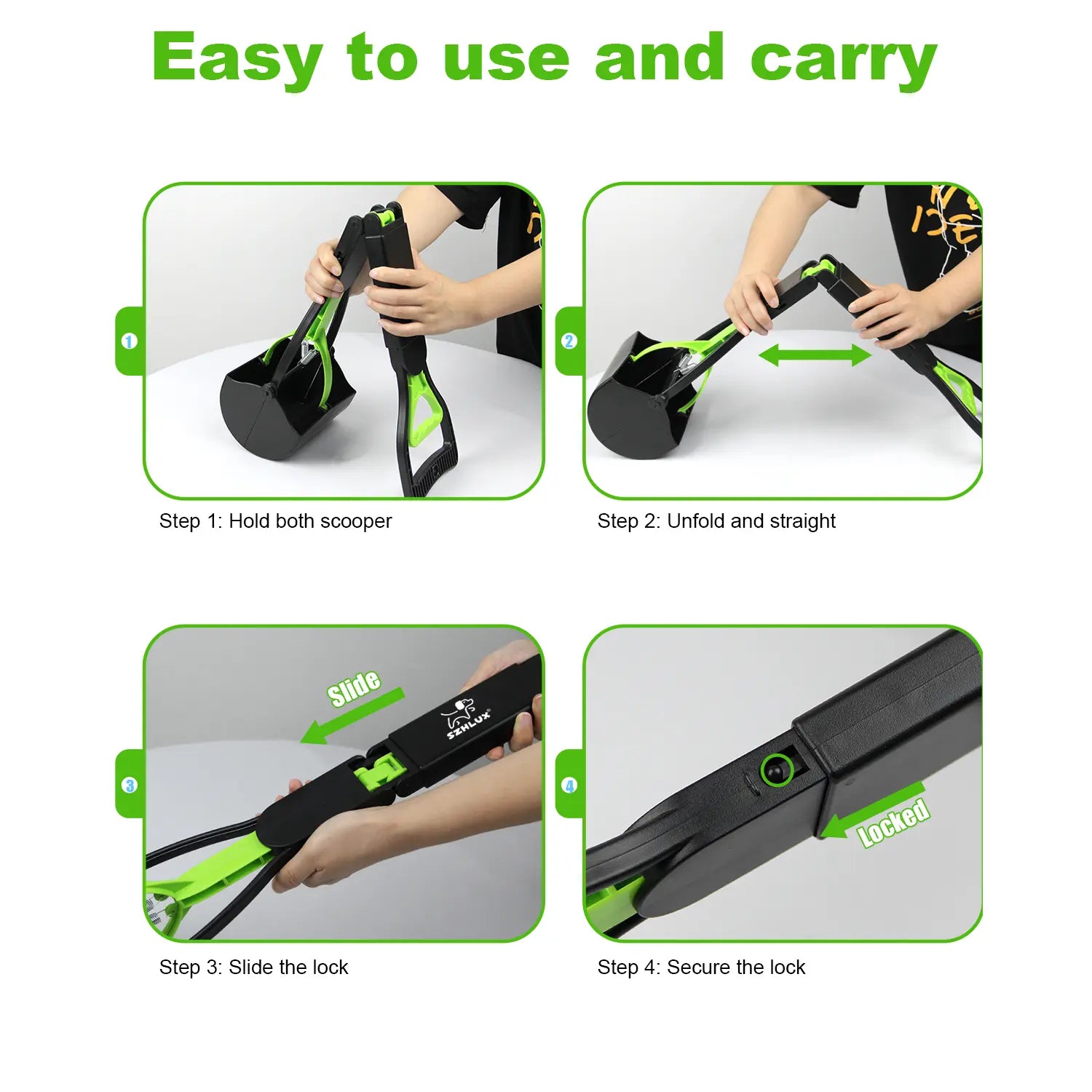 28" Foldable Dog Pooper Scooper with Unbreakable Material & Durable Spring, Easy-To-Use for Grass, Gravel, and Outdoor Cleanup