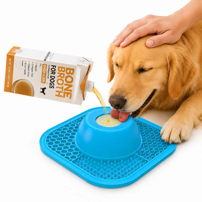 PLOSIF Slow Feeder Dog Bowl for Liquid Treat with Entertained Ball, Dog Feeder Bowl with Slow Feeder Mat, Dog Feeder Lick Bowl for Bone Broth and Yogurt for Large Medium Small Breeds Dietary Supplement/Post-Op Nutrition, Blue