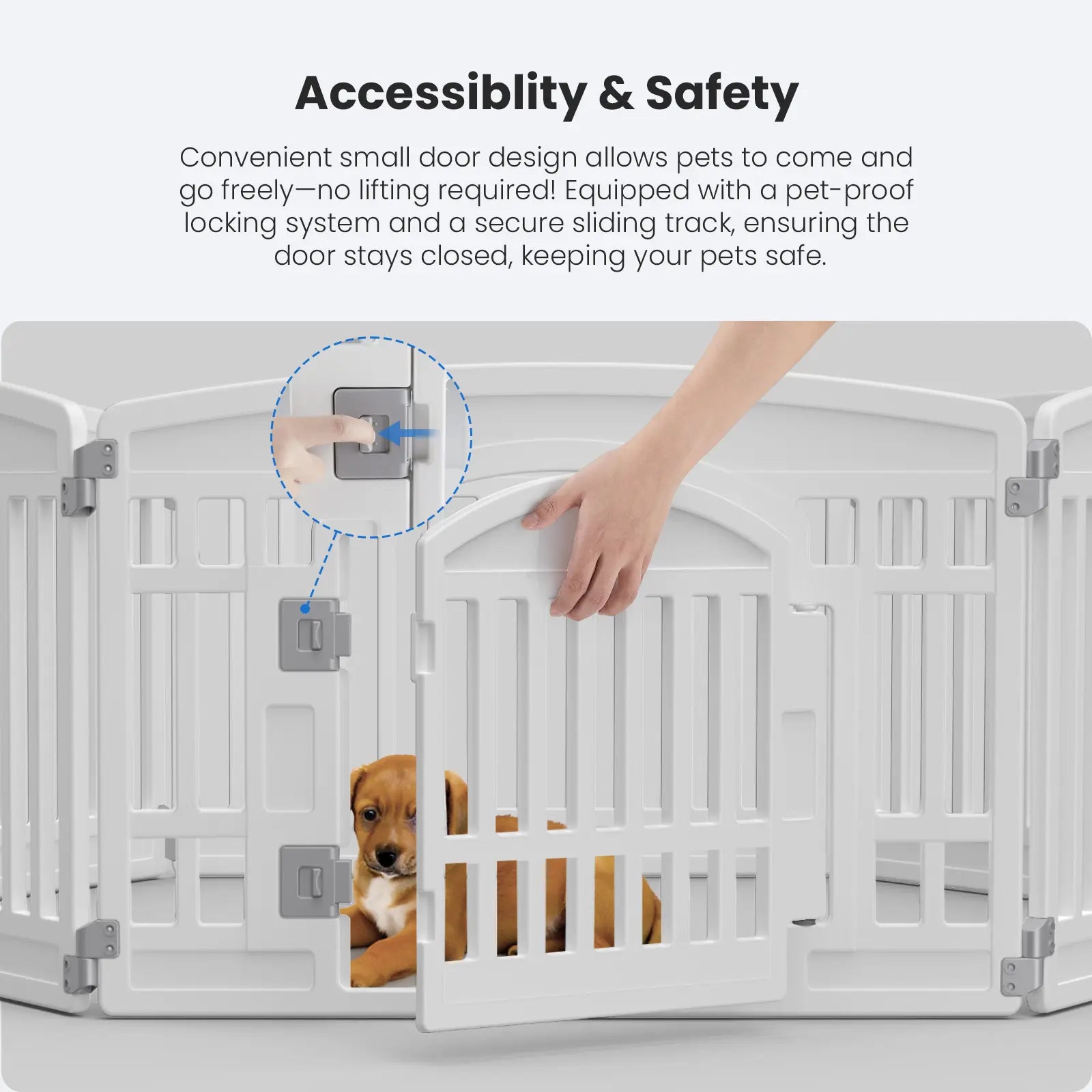 Plastic Pet Playpen, Durable Puppy Playpen with Lockable Door and Non-Slip Bottom, Portable Indoor Outdoor Puppy Pen