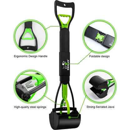 28" Foldable Dog Pooper Scooper with Unbreakable Material & Durable Spring, Easy-To-Use for Grass, Gravel, and Outdoor Cleanup