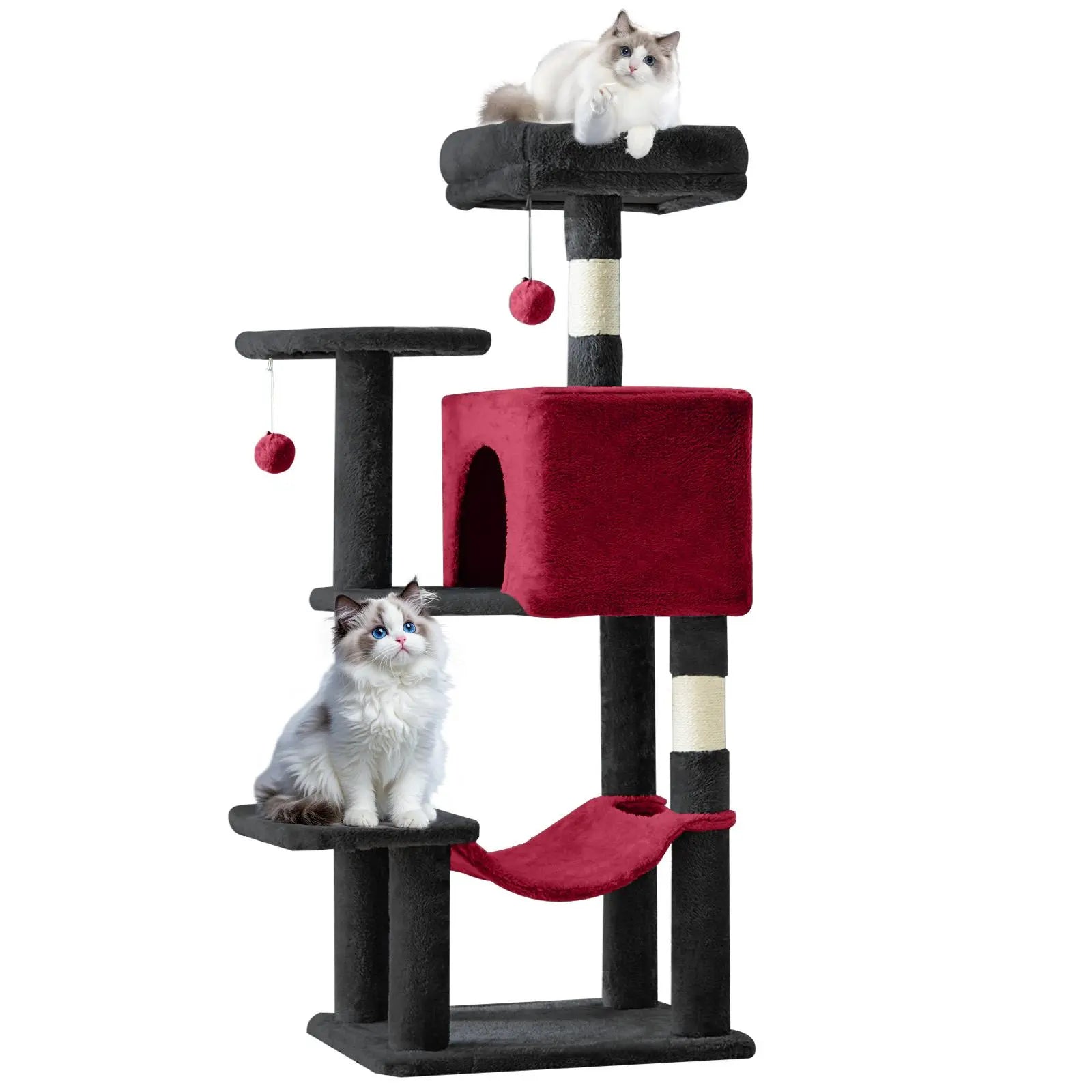 Cat Tree Tower for Indoor Cats, 54In Tall Multi-Level Pet Furniture, Stable Kitty Play House with Sisal Scratching Post, Large Condo, Climbing Ladder, Plush Toy for Kitten Cat Treehouse