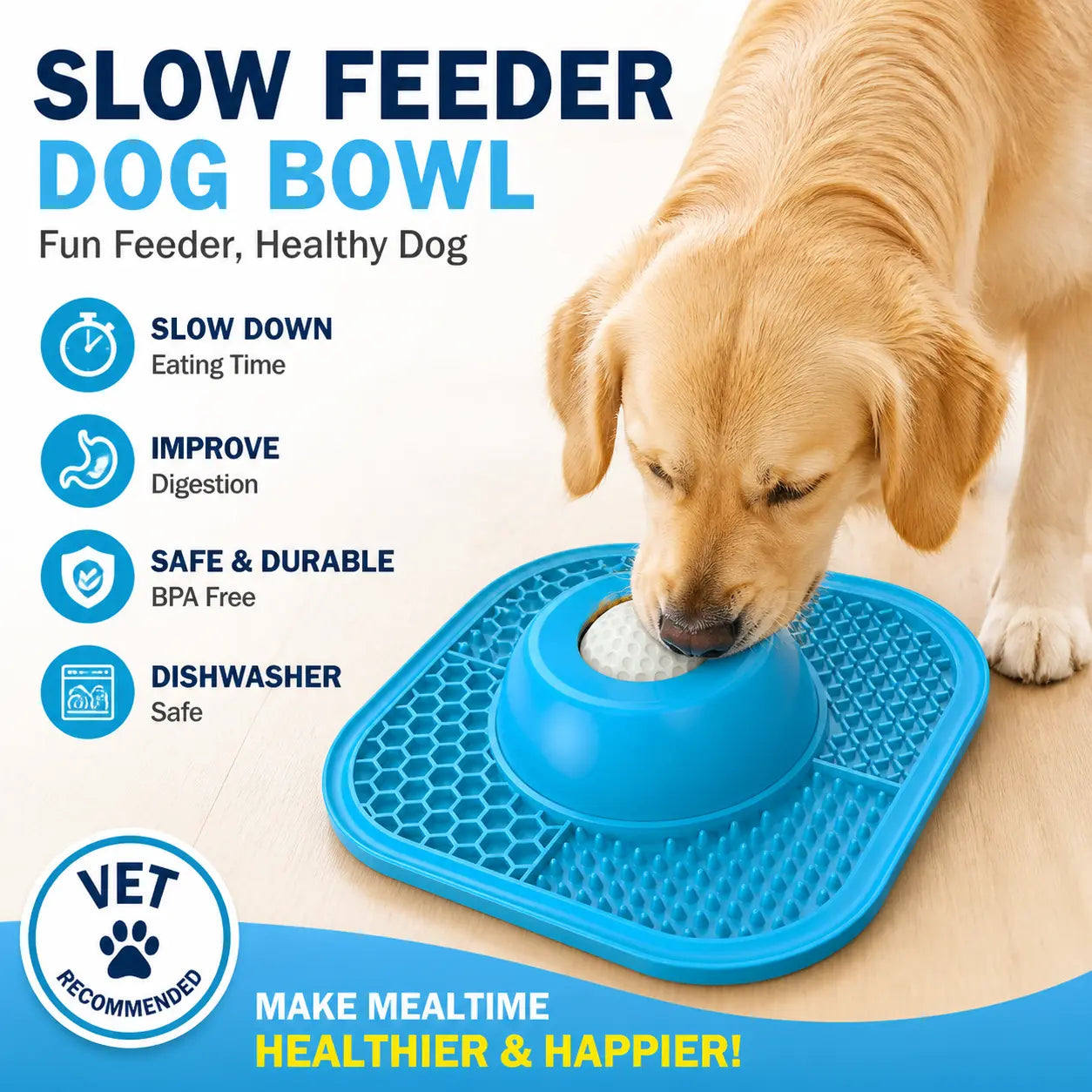 PLOSIF Slow Feeder Dog Bowl for Liquid Treat with Entertained Ball, Dog Feeder Bowl with Slow Feeder Mat, Dog Feeder Lick Bowl for Bone Broth and Yogurt for Large Medium Small Breeds Dietary Supplement/Post-Op Nutrition, Blue
