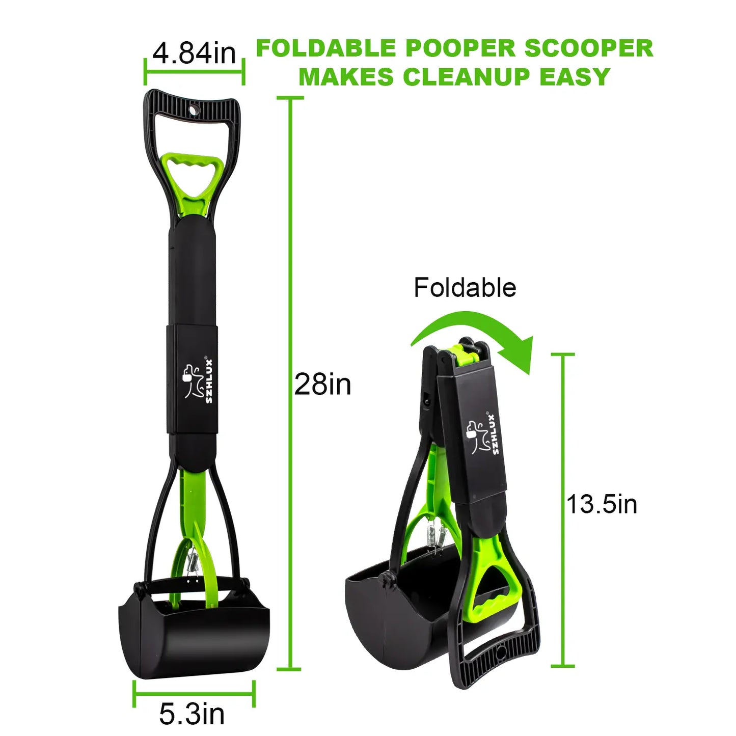 28" Foldable Dog Pooper Scooper with Unbreakable Material & Durable Spring, Easy-To-Use for Grass, Gravel, and Outdoor Cleanup