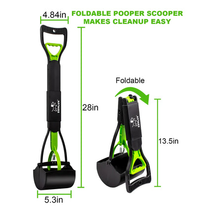 28" Foldable Dog Pooper Scooper with Unbreakable Material & Durable Spring, Easy-To-Use for Grass, Gravel, and Outdoor Cleanup
