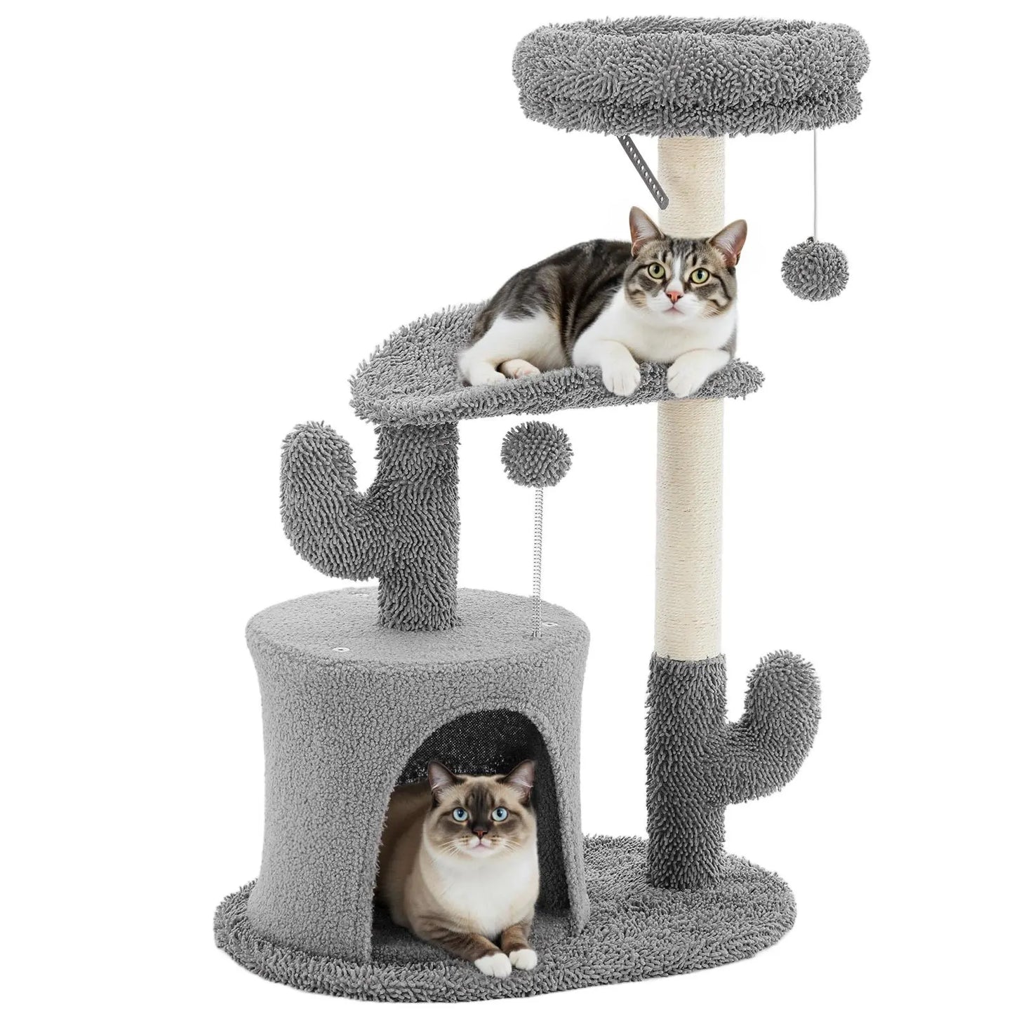 Cat Tree Tower for Indoor Cats, 54In Tall Multi-Level Pet Furniture, Stable Kitty Play House with Sisal Scratching Post, Large Condo, Climbing Ladder, Plush Toy for Kitten Cat Treehouse
