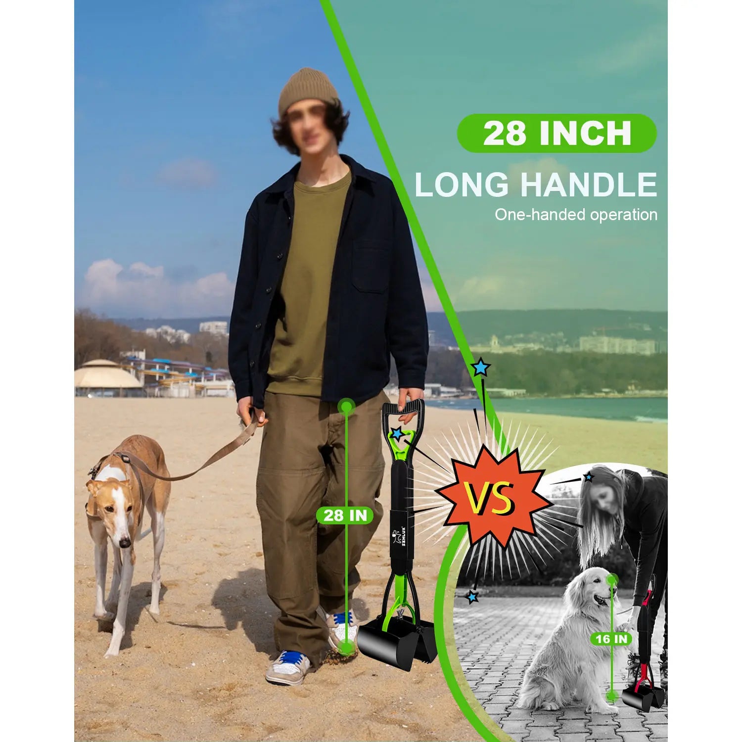 28" Foldable Dog Pooper Scooper with Unbreakable Material & Durable Spring, Easy-To-Use for Grass, Gravel, and Outdoor Cleanup