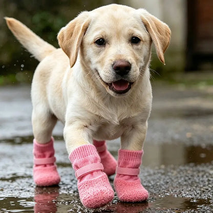 4Pcs Dog Boots Set, Anti-Slip Soft Sole Durable Outdoor Pet Shoes, Waterproof for Shiba Inu Bichon Frise Corgi Poodle Other Dogs, Rainy Day Pet Shoes
