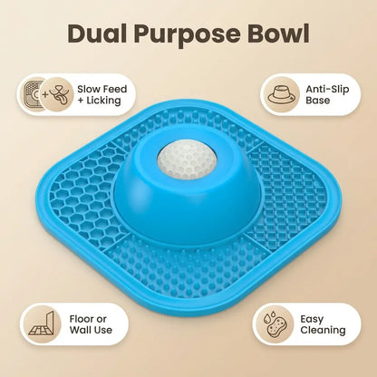 PLOSIF Slow Feeder Dog Bowl for Liquid Treat with Entertained Ball, Dog Feeder Bowl with Slow Feeder Mat, Dog Feeder Lick Bowl for Bone Broth and Yogurt for Large Medium Small Breeds Dietary Supplement/Post-Op Nutrition, Blue