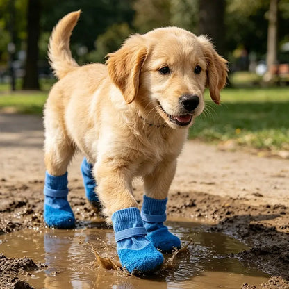 4Pcs Dog Boots Set, Anti-Slip Soft Sole Durable Outdoor Pet Shoes, Waterproof for Shiba Inu Bichon Frise Corgi Poodle Other Dogs, Rainy Day Pet Shoes